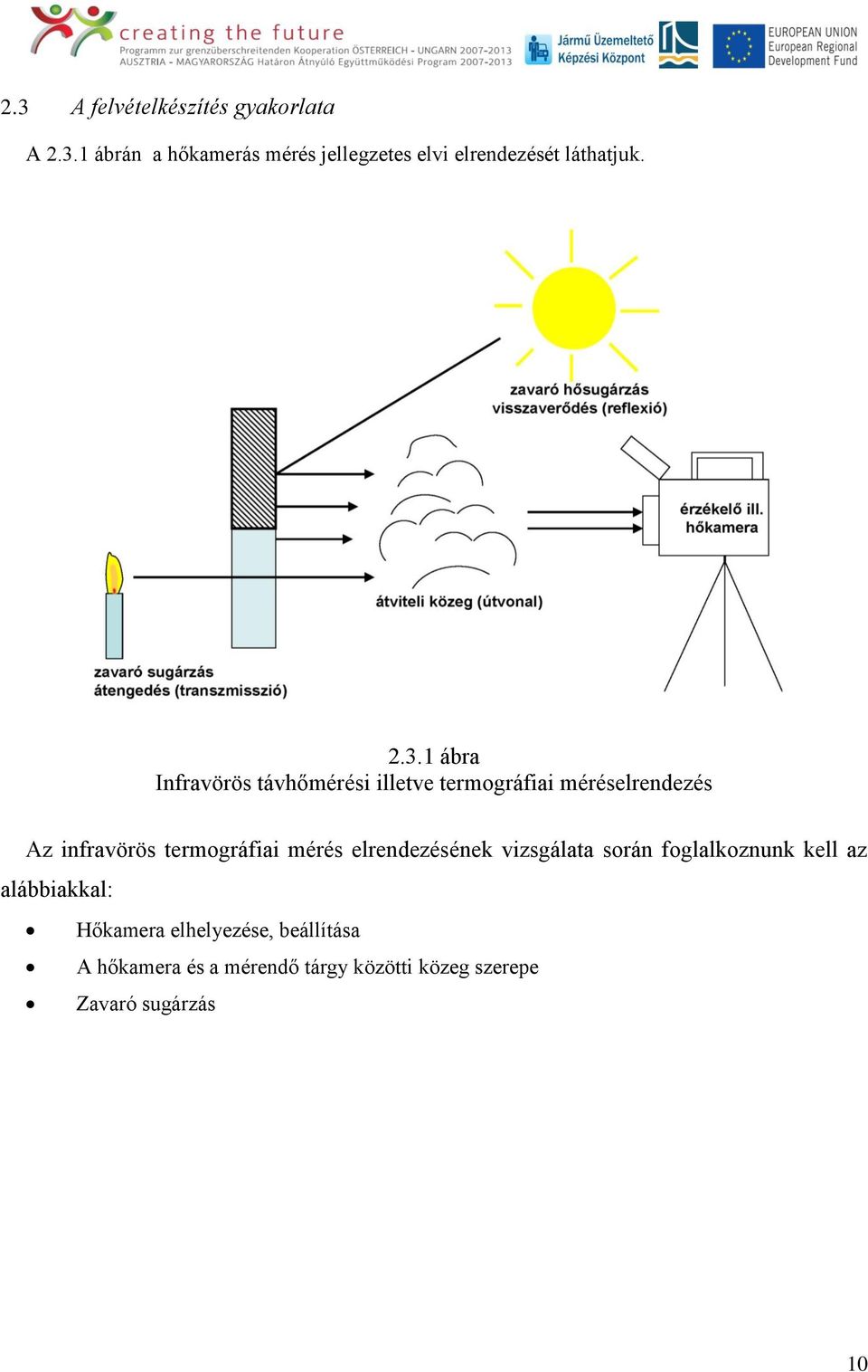 termográfiai mérés elrendezésének vizsgálata során foglalkoznunk kell az alábbiakkal: Hőkamera