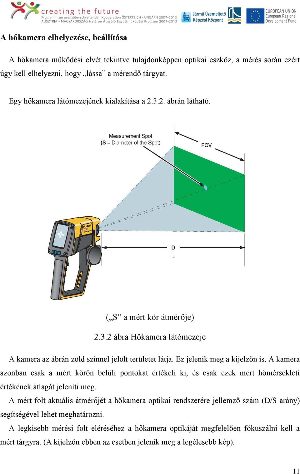 Ez jelenik meg a kijelzőn is. A kamera azonban csak a mért körön belüli pontokat értékeli ki, és csak ezek mért hőmérsékleti értékének átlagát jeleníti meg.