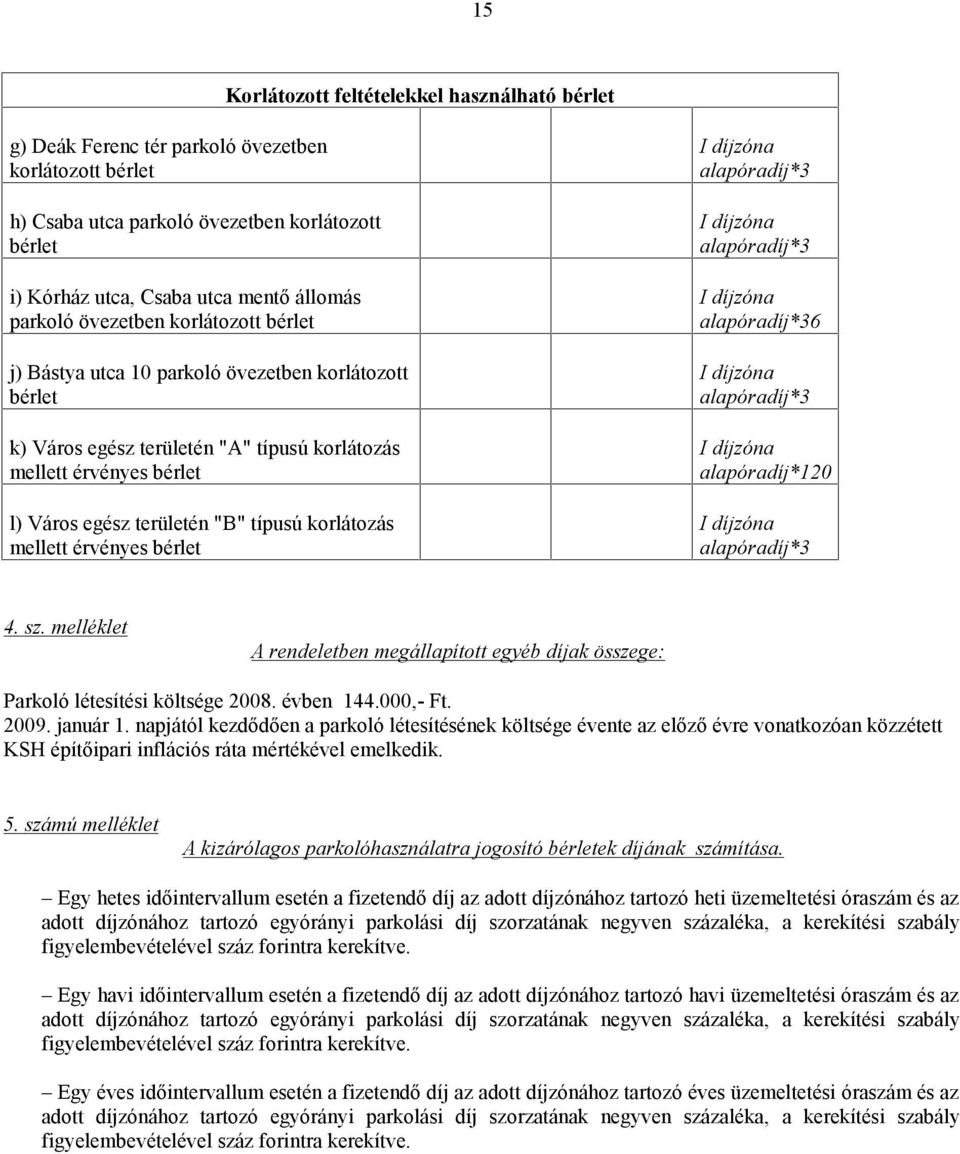 korlátozás mellett érvényes bérlet alapóradíj*3 alapóradíj*3 alapóradíj*36 alapóradíj*3 alapóradíj*120 alapóradíj*3 4. sz.