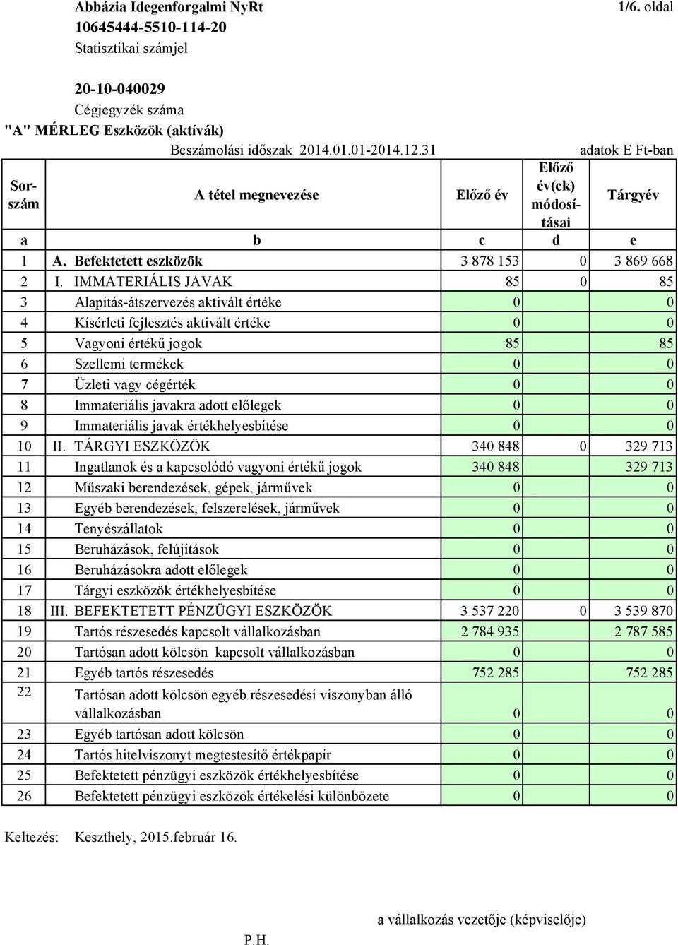 IMMATERIÁLIS JAVAK 85 0 85 3 Alapítás-átszervezés aktivált értéke 0 0 4 Kísérleti fejlesztés aktivált értéke 0 0 5 Vagyoni értékű jogok 85 85 6 Szellemi termékek 0 0 7 Üzleti vagy cégérték 0 0 8