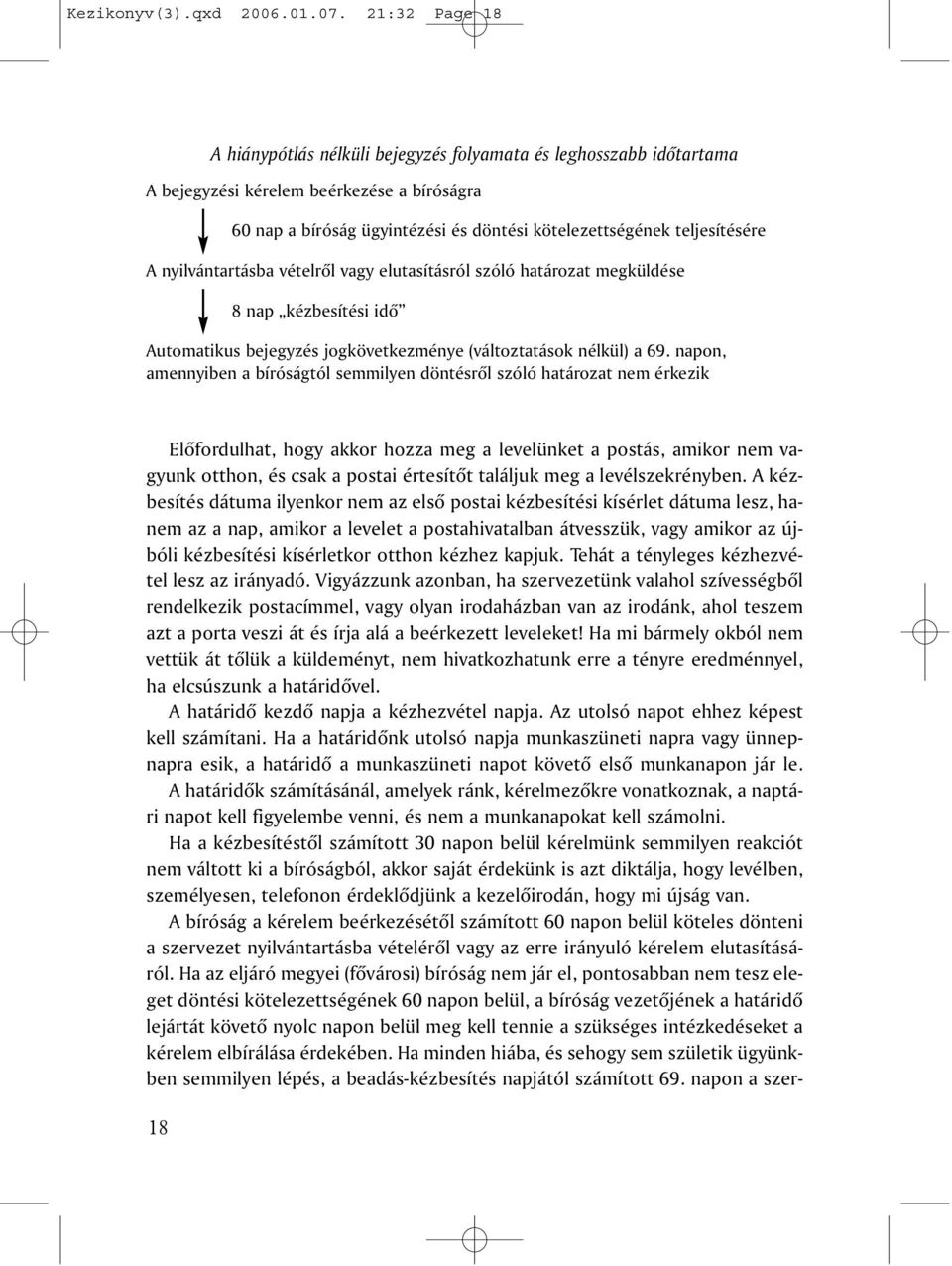 nyilvántartásba vételrõl vagy elutasításról szóló határozat megküldése 8 nap kézbesítési idõ Automatikus bejegyzés jogkövetkezménye (változtatások nélkül) a 69.