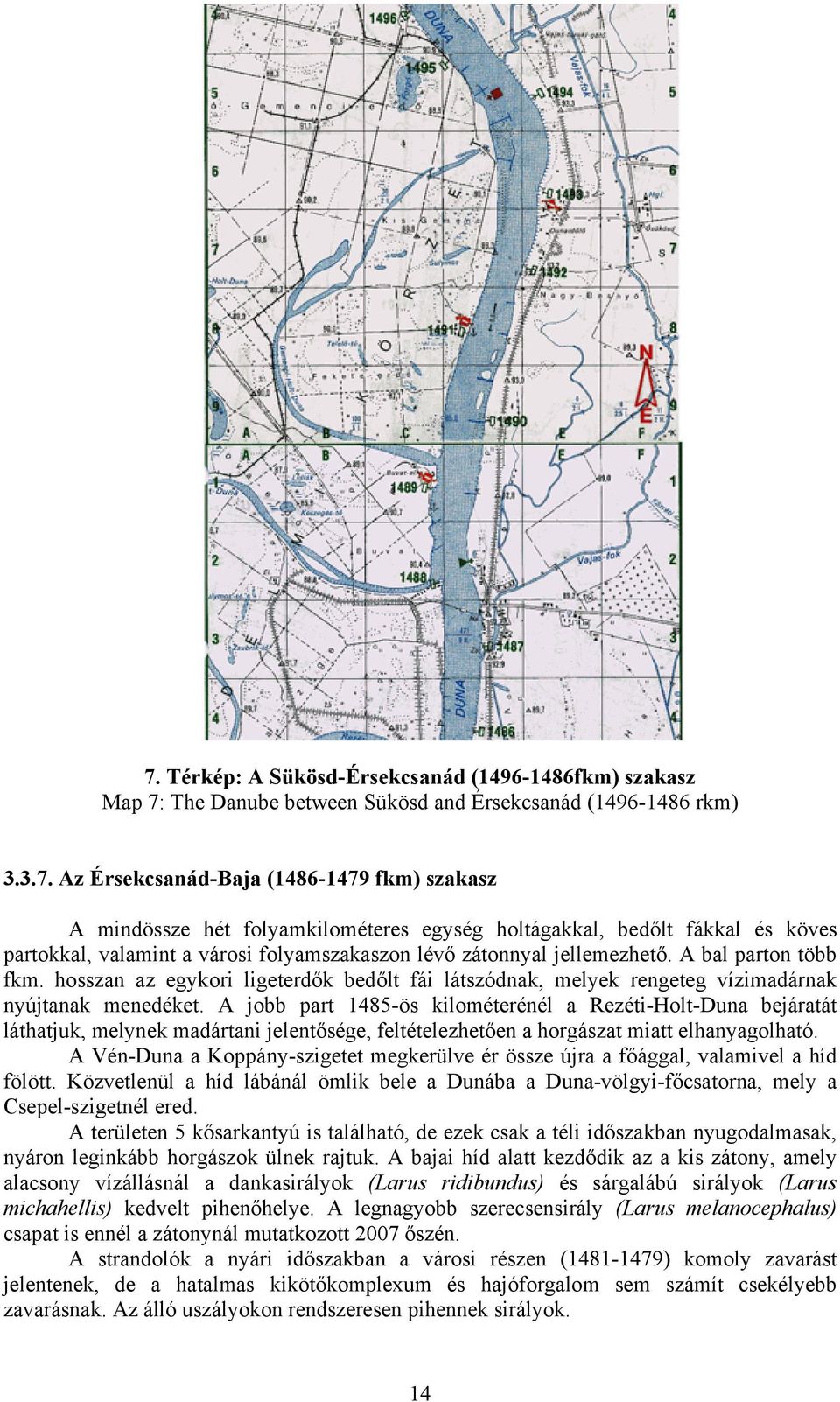 A jobb part 1485-ös kilométerénél a Rezéti-Holt-Duna bejáratát láthatjuk, melynek madártani jelentősége, feltételezhetően a horgászat miatt elhanyagolható.