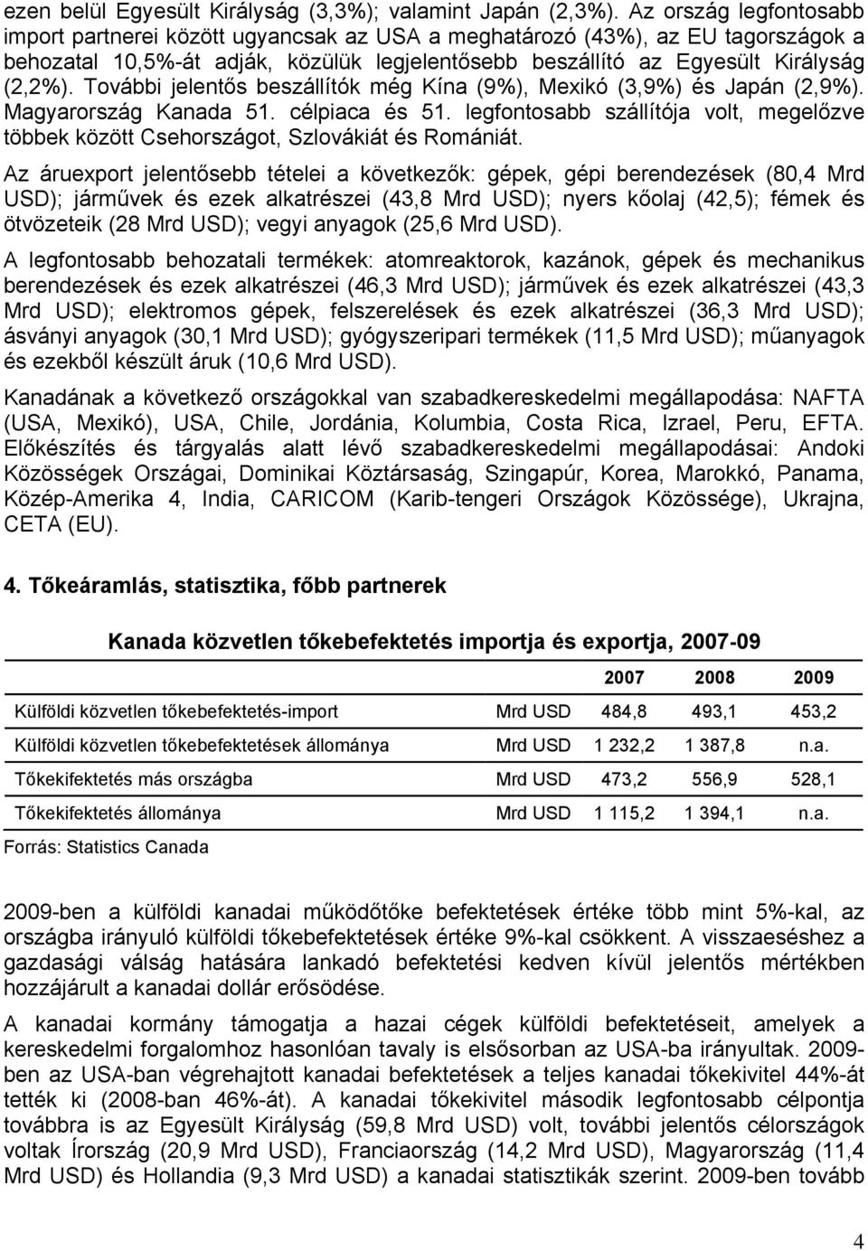 További jelentős beszállítók még Kína (9%), Mexikó (3,9%) és Japán (2,9%). Magyarország Kanada 51. célpiaca és 51.