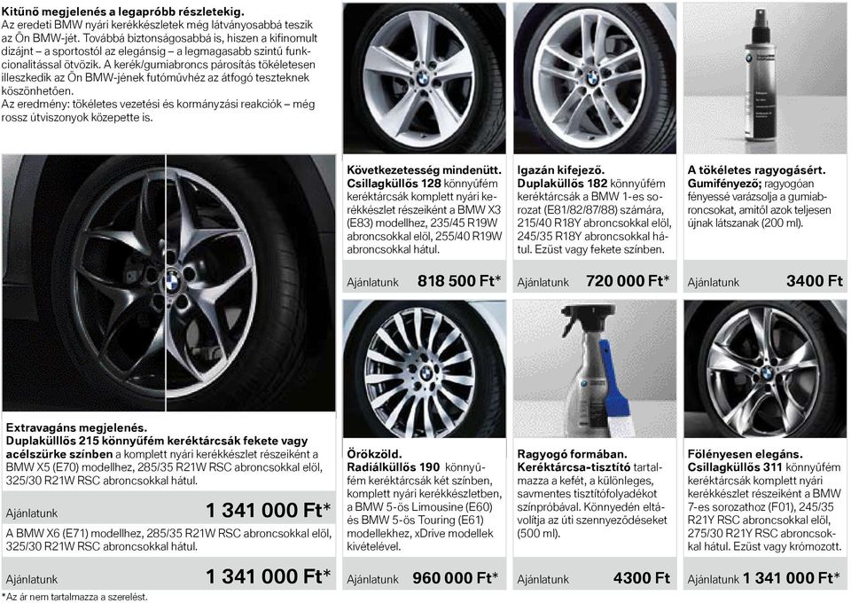 A kerék/gumiabroncs párosítás tökéletesen illeszkedik az Ön BMW-jének futóművhéz az átfogó teszteknek köszönhetően.