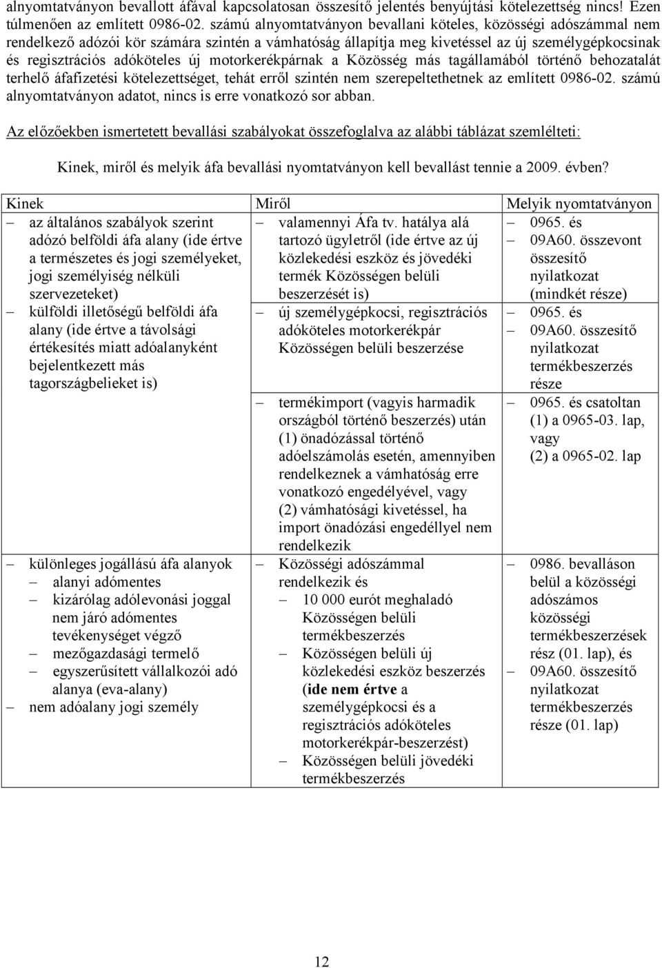 motorkerékpárnak a Közösség más tagállamából történő behozatalát terhelő áfafizetési kötelezettséget, tehát erről szintén nem szerepeltethetnek az említett 0986-02.