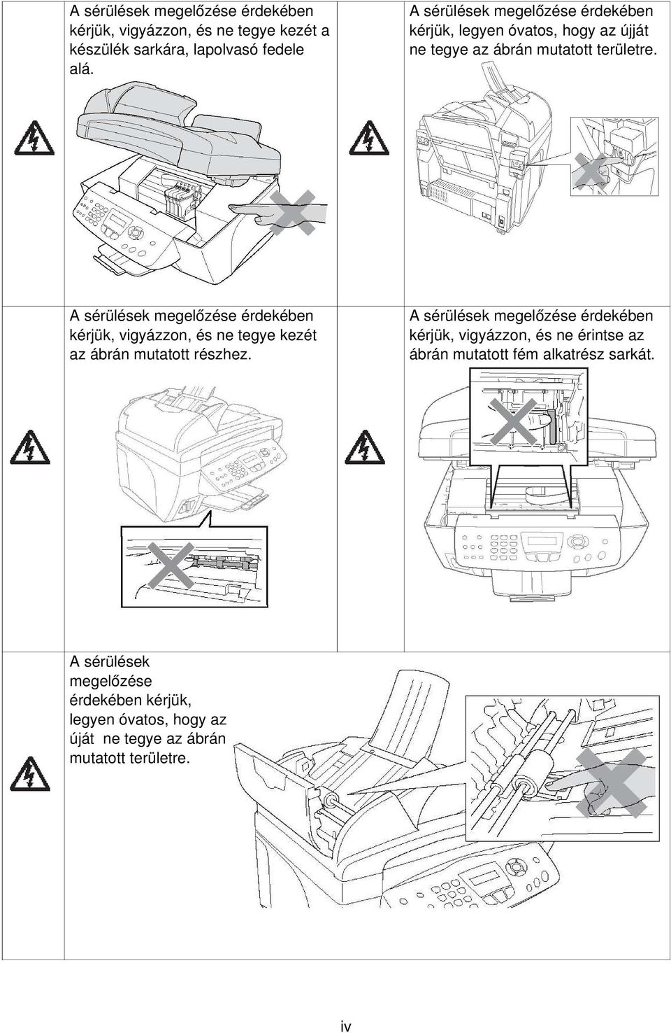 A sérülések megelőzése érdekében kérjük, vigyázzon, és ne tegye kezét az ábrán mutatott részhez.