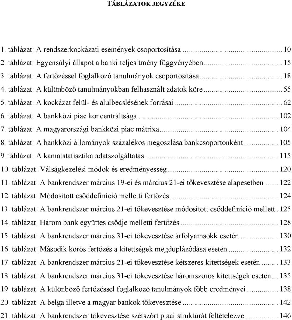 táblázat: A bankközi piac koncentráltsága...102 7. táblázat: A magyarországi bankközi piac mátrixa...104 8. táblázat: A bankközi állományok százalékos megoszlása bankcsoportonként...105 9.