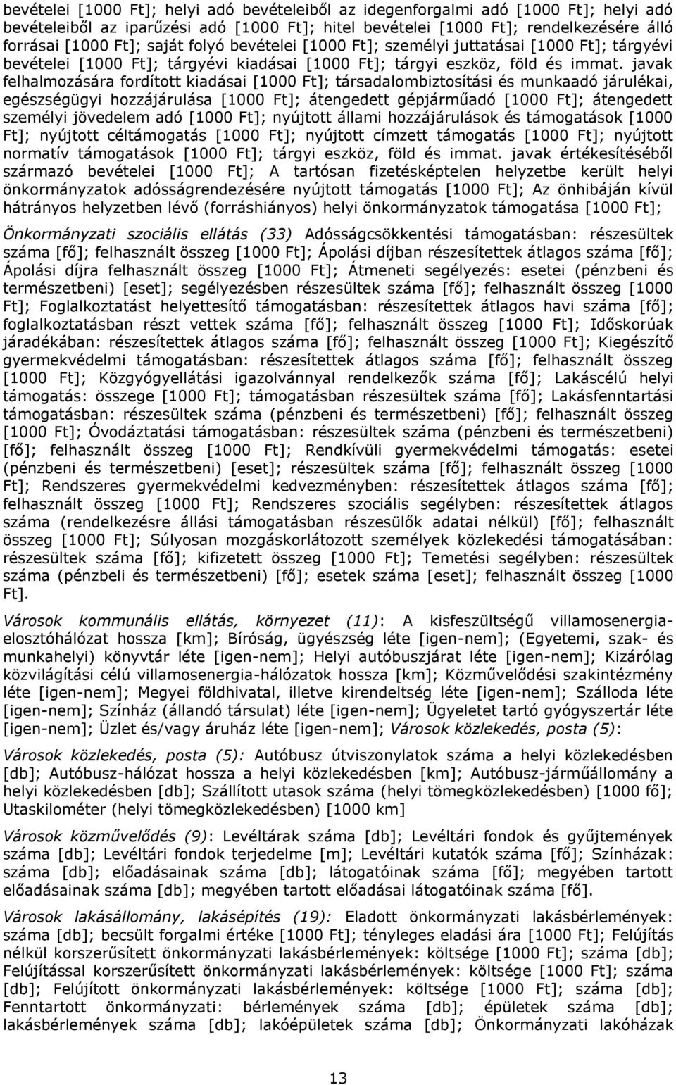 javak felhalmozására fordított kiadásai [1000 Ft]; társadalombiztosítási és munkaadó járulékai, egészségügyi hozzájárulása [1000 Ft]; átengedett gépjárműadó [1000 Ft]; átengedett személyi jövedelem