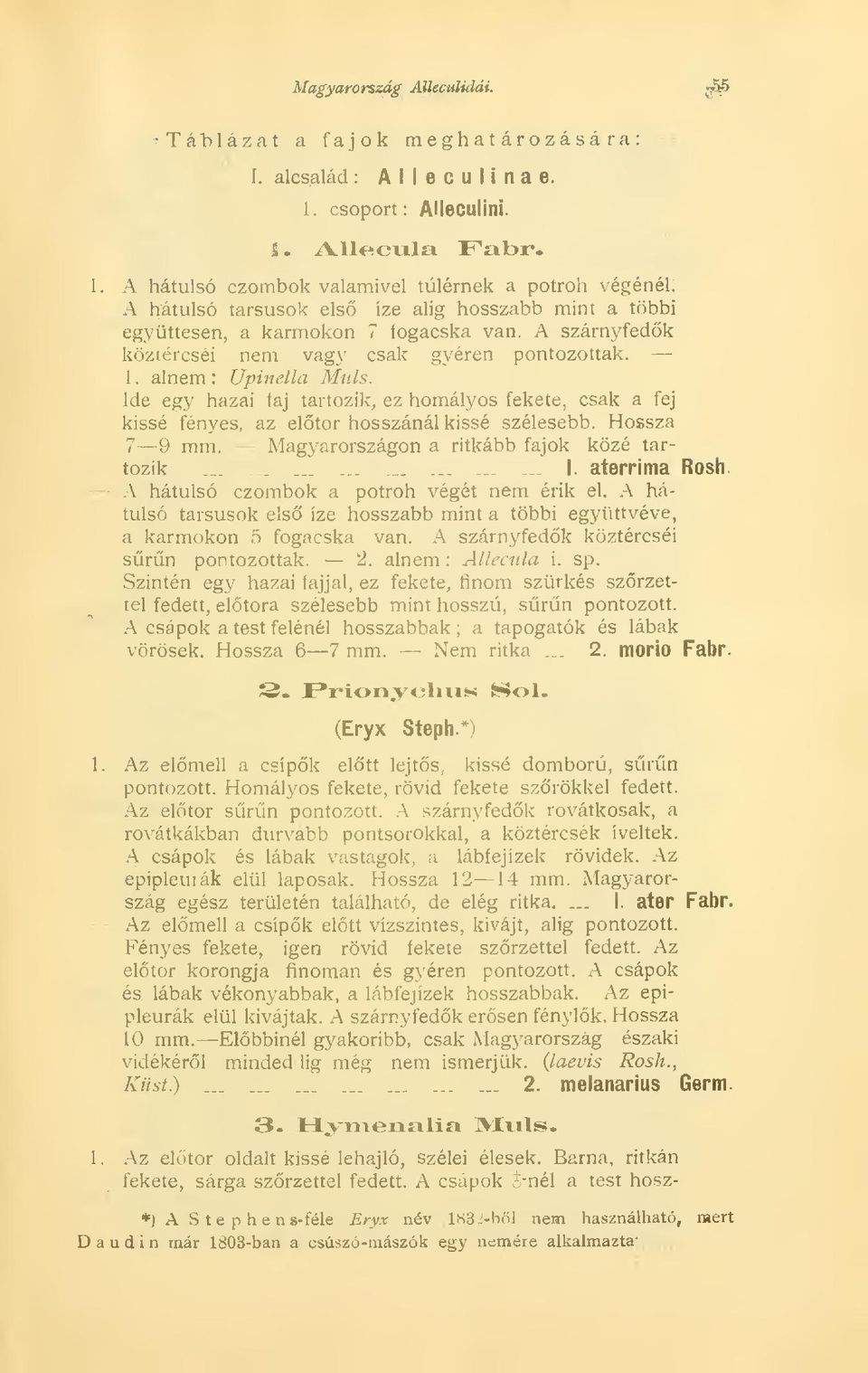 Hossza 7 9 mm. Magyarországon a ritkább fajok közé tartozik _......._.......... I. aterrima Rosh. A hátulsó czombok a potroh végét nem érik el.