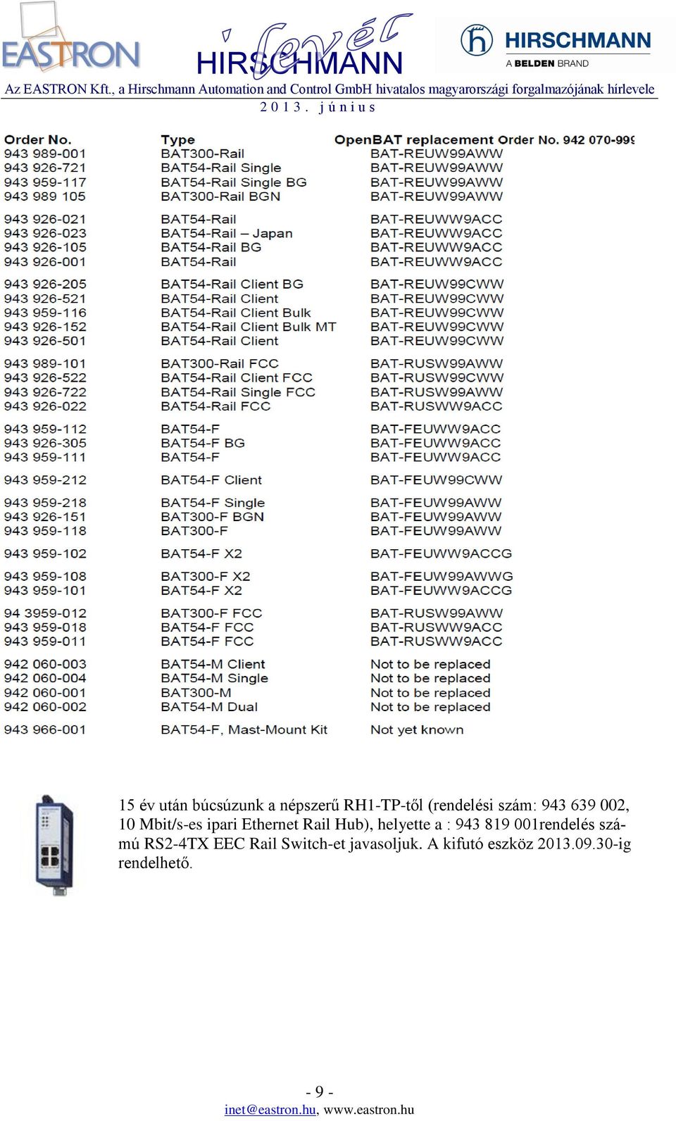 helyette a : 943 819 001rendelés számú RS2-4TX EEC Rail