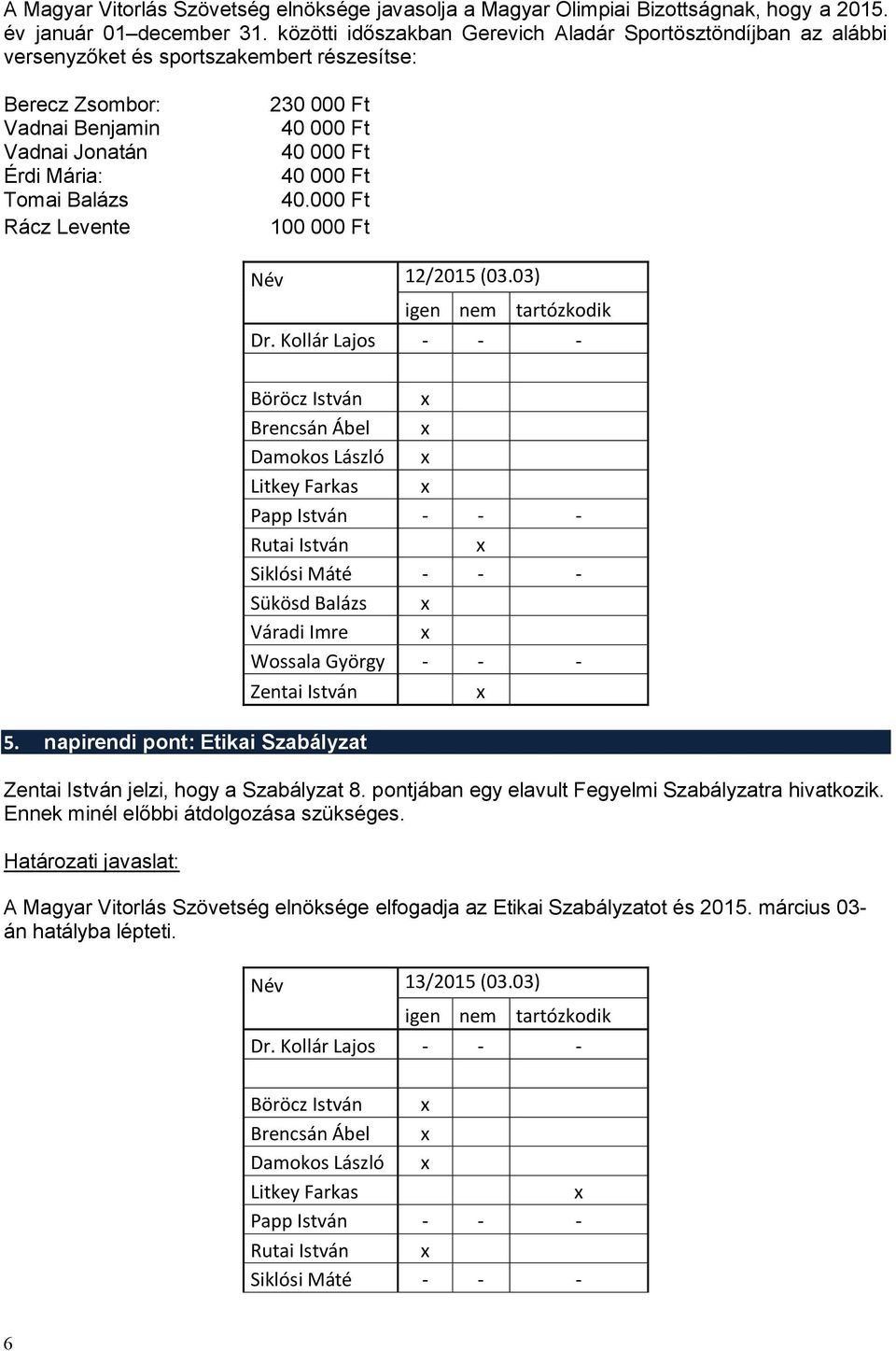 Ft 40 000 Ft 40 000 Ft 40 000 Ft 40.000 Ft 100 000 Ft Név 12/2015 (03.03) Böröcz István Brencsán Ábel Damokos László Litkey Farkas Rutai István Sükösd Balázs Váradi Imre 5.