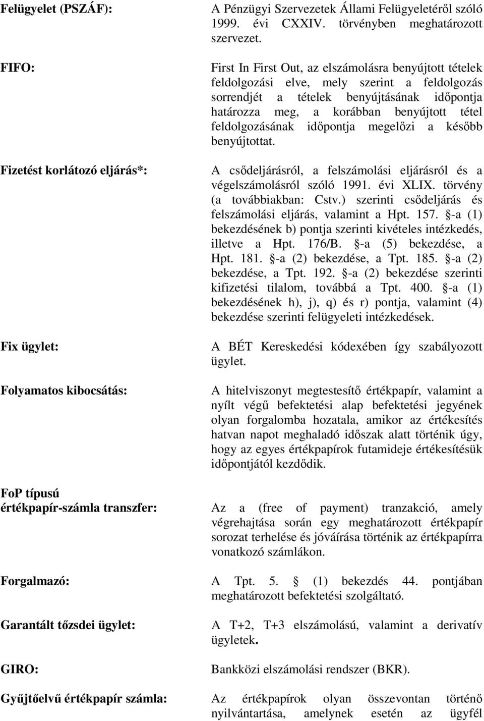 feldolgozásának időpontja megelőzi a később benyújtottat. A csődeljárásról, a felszámolási eljárásról és a végelszámolásról szóló 1991. évi XLIX. törvény (a továbbiakban: Cstv.