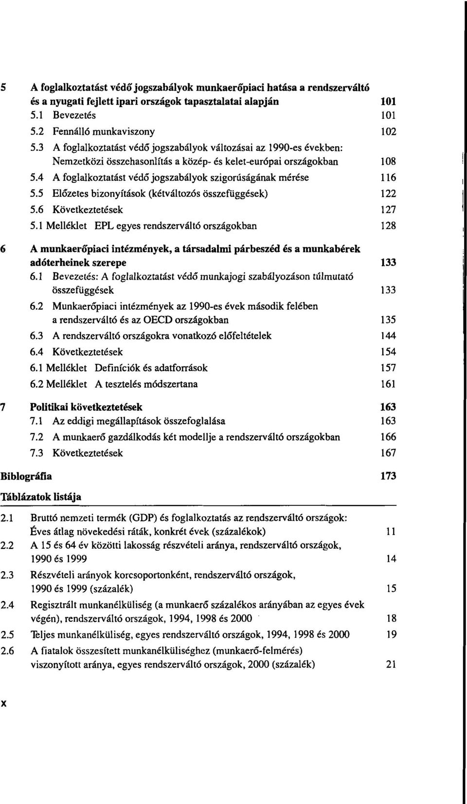 4 A foglalkoztatást védó jogszabályok szigorúságának mérése 116 5.5 Elózetes bizonyítások (kétváltozós ósszefüggések) 122 5.6 Kovetkeztetések 127 5.