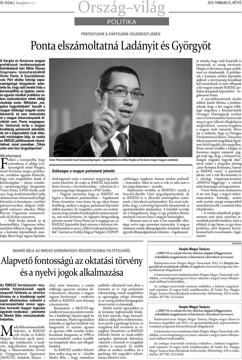 miniszterelnöktől Victor Ponta.