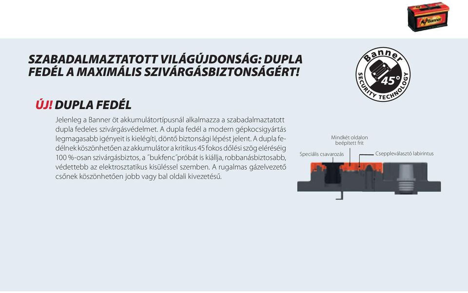 A dupla fedél a modern gépkocsigyártás legmagasabb igényeit is kielégíti, döntő biztonsági lépést jelent.