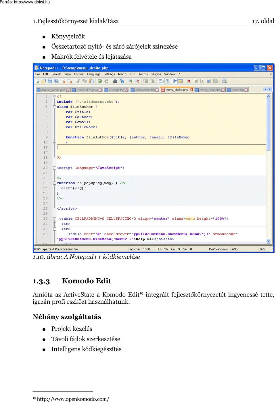 ábra: A Notepad++ kódkiemelése 1.3.