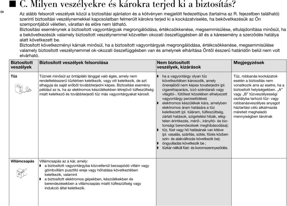 Biztosítási eseménynek a biztosított vagyontárgyak megrongálódása, értékcsökkenése, megsemmisülése, eltulajdonítása minõsül, ha a bekövetkezésük valamely biztosított veszélynemmel közvetlen okozati