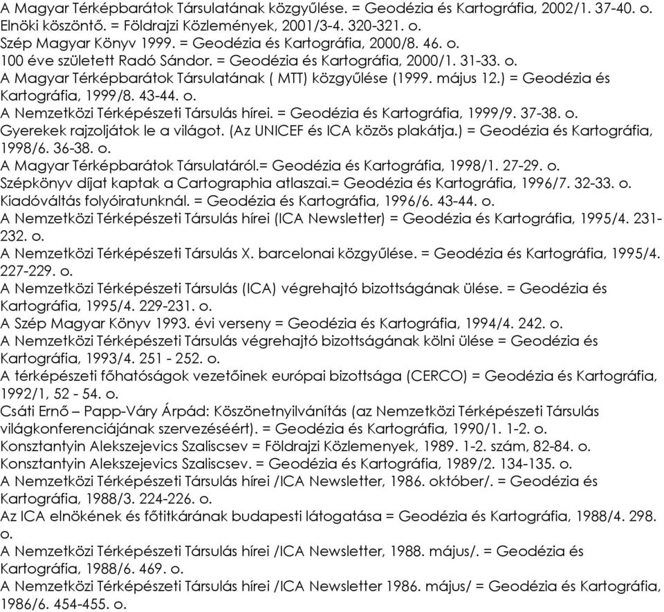 ) = Geodézia és Kartográfia, 1999/8. 43-44. A Nemzetközi Térképészeti Társulás hírei. = Geodézia és Kartográfia, 1999/9. 37-38. Gyerekek rajzoljátok le a világot. (Az UNICEF és ICA közös plakátja.