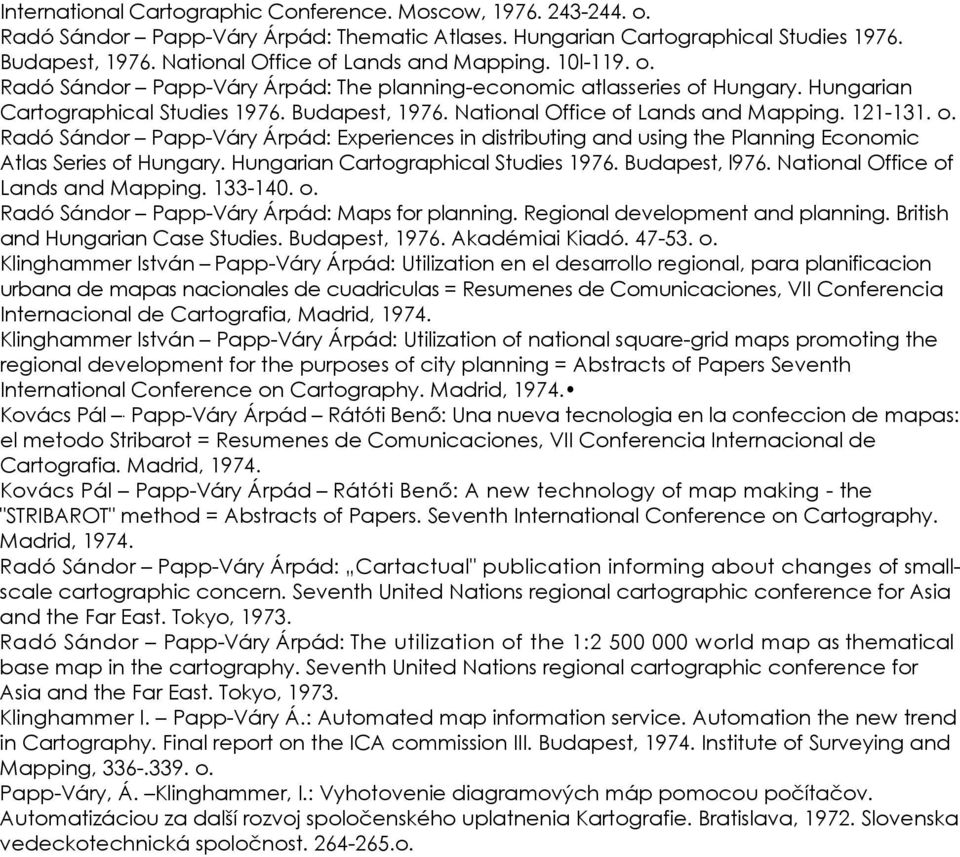 National Office of Lands and Mapping. 121-131. Radó Sándor Papp-Váry Árpád: Experiences in distributing and using the Planning Economic Atlas Series of Hungary. Hungarian Cartographical Studies 1976.