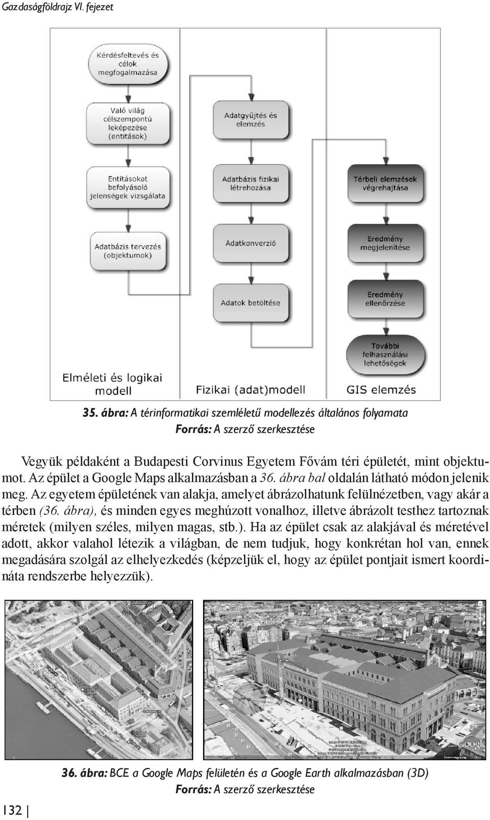 Az épület a Google Maps alkalmazásban a 36. ábra bal oldalán látható módon jelenik meg. Az egyetem épületének van alakja, amelyet ábrázolhatunk felülnézetben, vagy akár a térben (36.