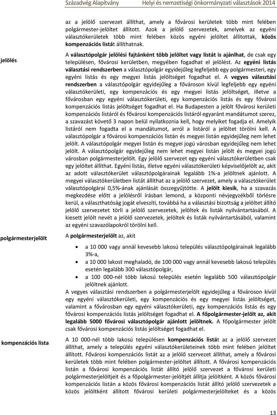 A választópolgár jelölési fajtánként több jelöltet vagy listát is ajánlhat, de csak egy településen, fővárosi kerületben, megyében fogadhat el jelölést.