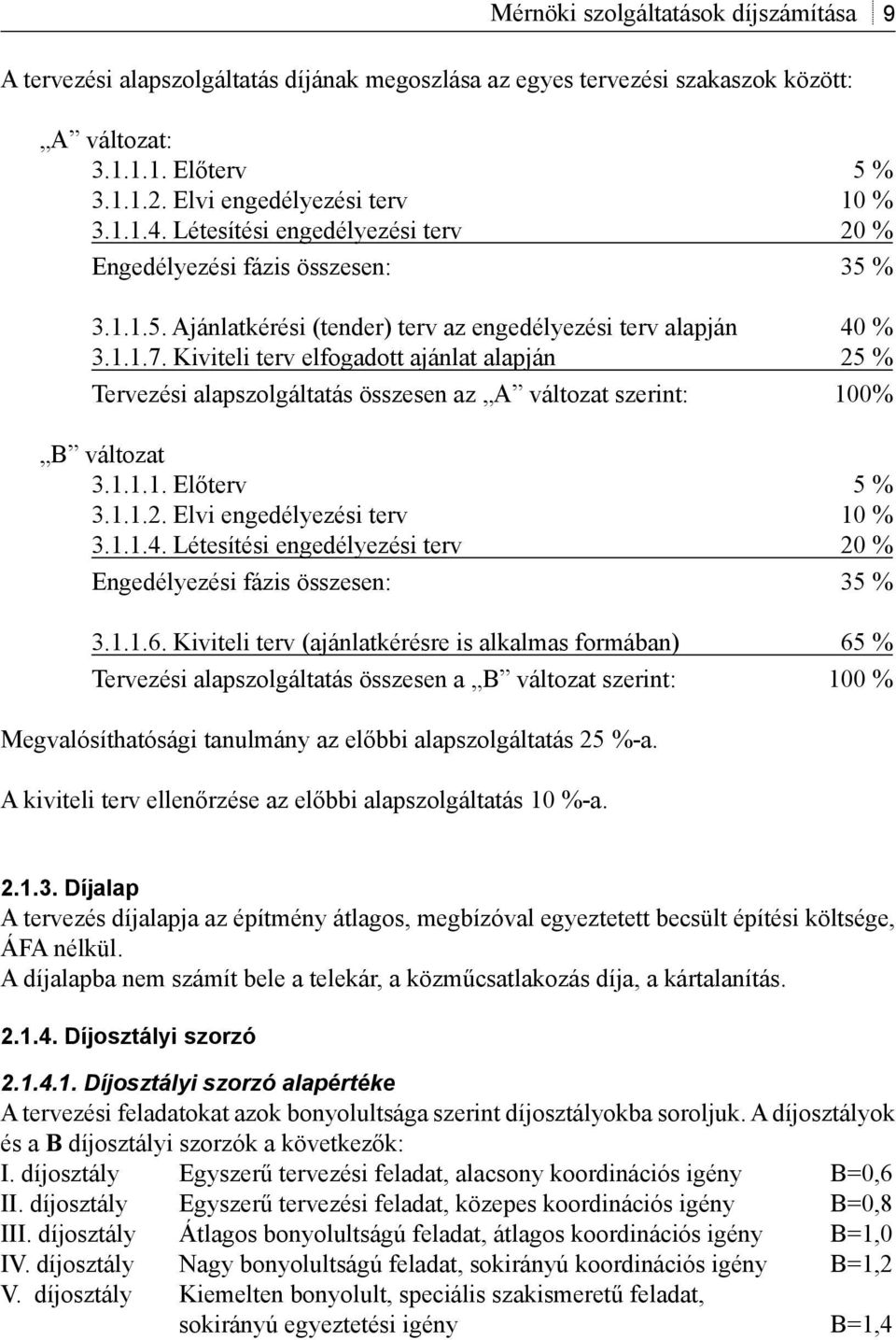 Kiviteli terv elfogadott ajánlat alapján 25 % Tervezési alapszolgáltatás összesen az A változat szerint: 100% B változat 3.1.1.1. Előterv 5 % 3.1.1.2. Elvi engedélyezési terv 10 % 3.1.1.4.