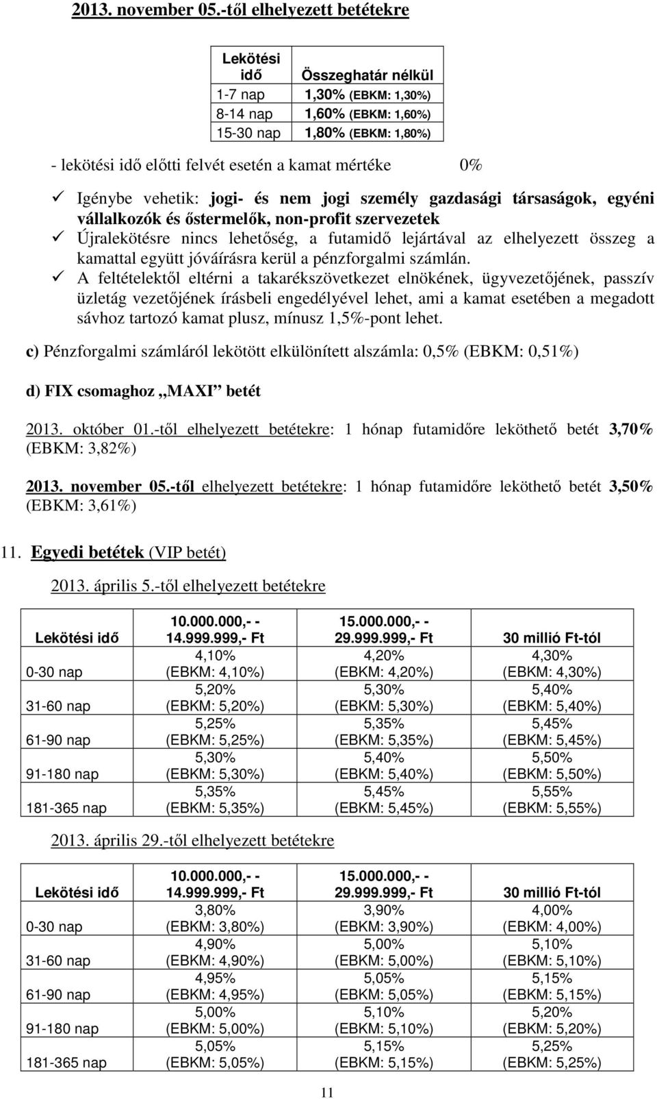 0% Igénybe vehetik: jogi- és nem jogi személy gazdasági társaságok, egyéni vállalkozók és őstermelők, non-profit szervezetek Újralekötésre nincs lehetőség, a futamidő lejártával az elhelyezett összeg