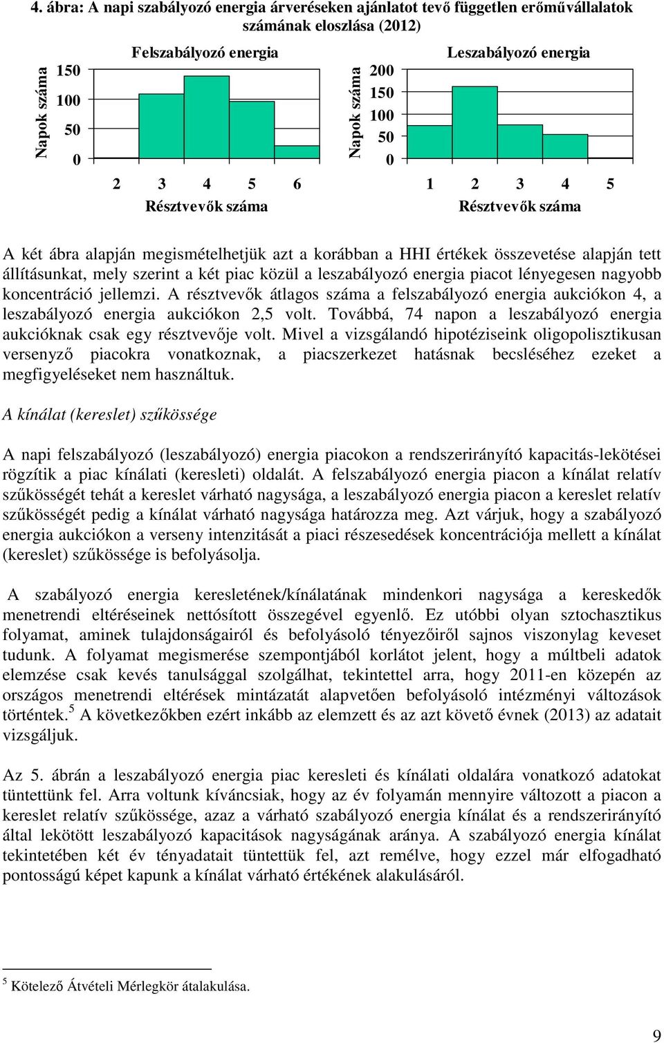 a leszabályozó energia piacot lényegesen nagyobb koncentráció jellemzi. A résztvevők átlagos száma a felszabályozó energia aukciókon 4, a leszabályozó energia aukciókon 2,5 volt.