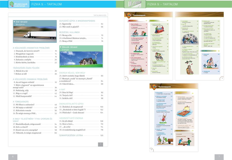 Az er legyen velünk! 32 9. Miért fogyazt az egyenleteen mozgó autó?... 36 10. Nehézég, úly... 38 11. Rúg-e a rugó?... 42 12. Mitl kanyarodik?... 44 A TÖMEGVONZÁS... 13. Mi fékezi a zuhanát? 46 14.
