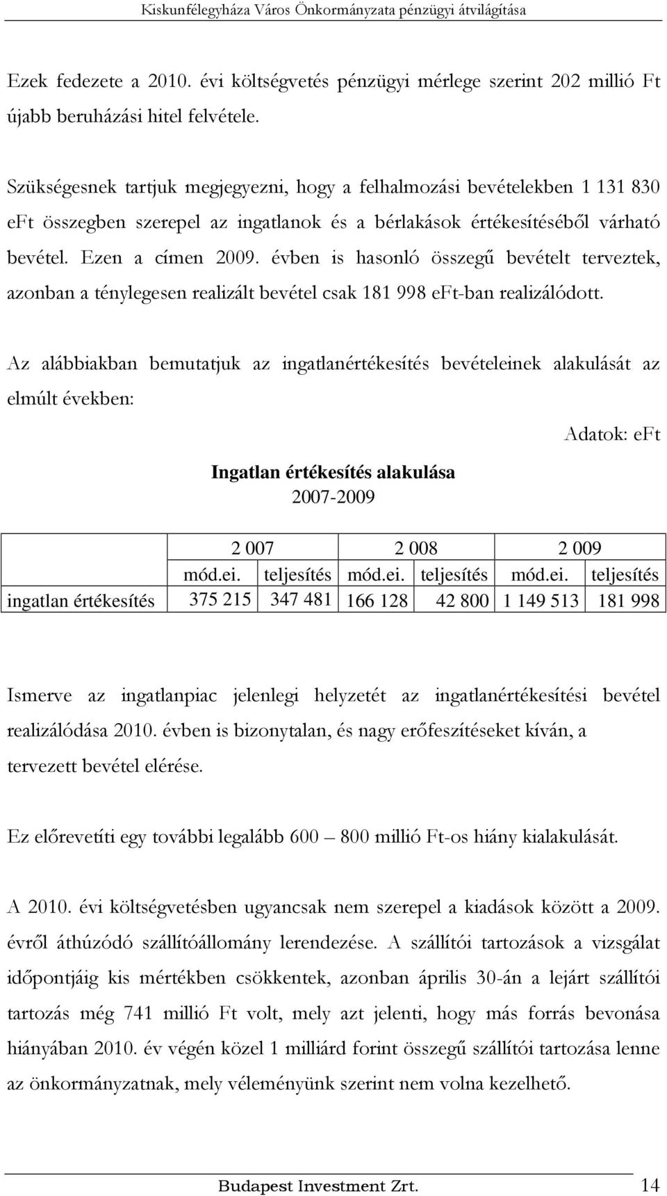 évben is hasonló összegű bevételt terveztek, azonban a ténylegesen realizált bevétel csak 181 998 eft-ban realizálódott.