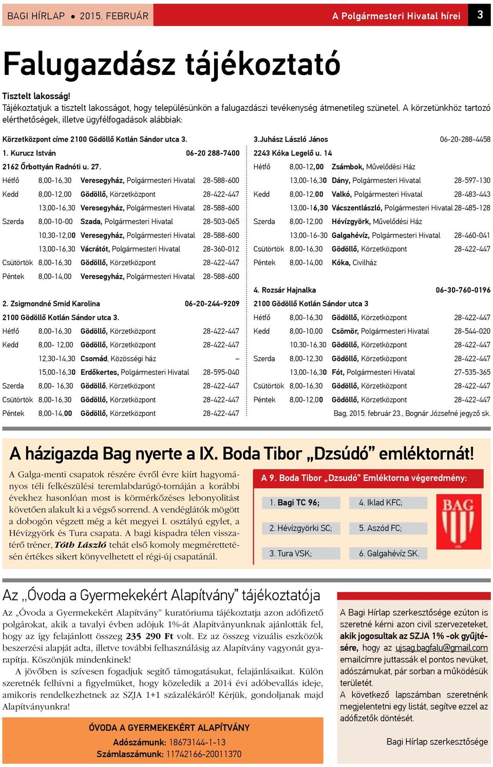 A körzetünkhöz tartozó elérthetőségek, illetve ügyfélfogadások alábbiak: Körzetközpont címe 2100 Gödöllő Kotlán Sándor utca 3. 1. Kurucz István 06-20 288-7400 2162 Őrbottyán Radnóti u. 27.