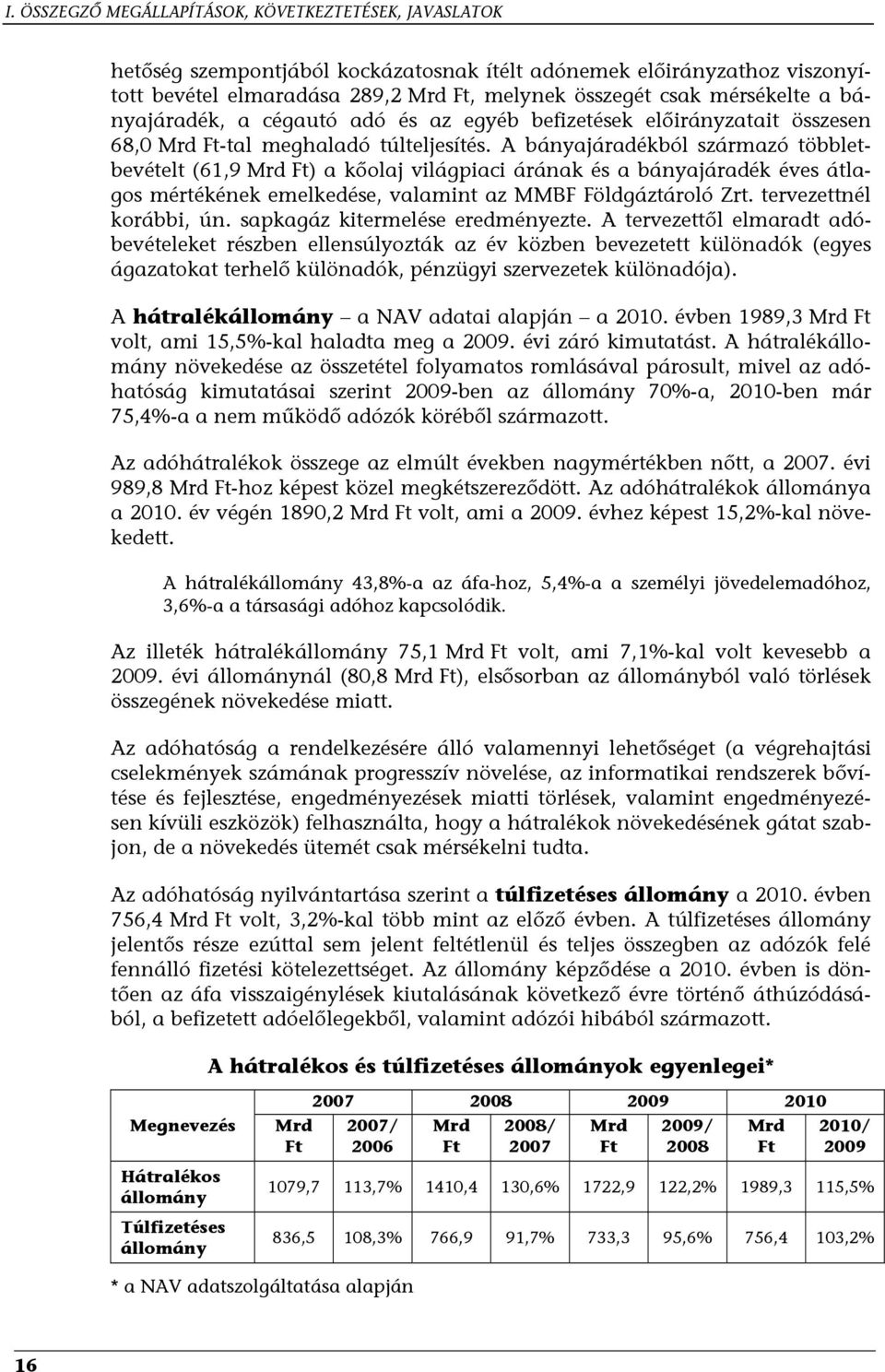 A bányajáradékból származó többletbevételt (61,9 Mrd Ft) a kőolaj világpiaci árának és a bányajáradék éves átlagos mértékének emelkedése, valamint az MMBF Földgáztároló Zrt. tervezettnél korábbi, ún.