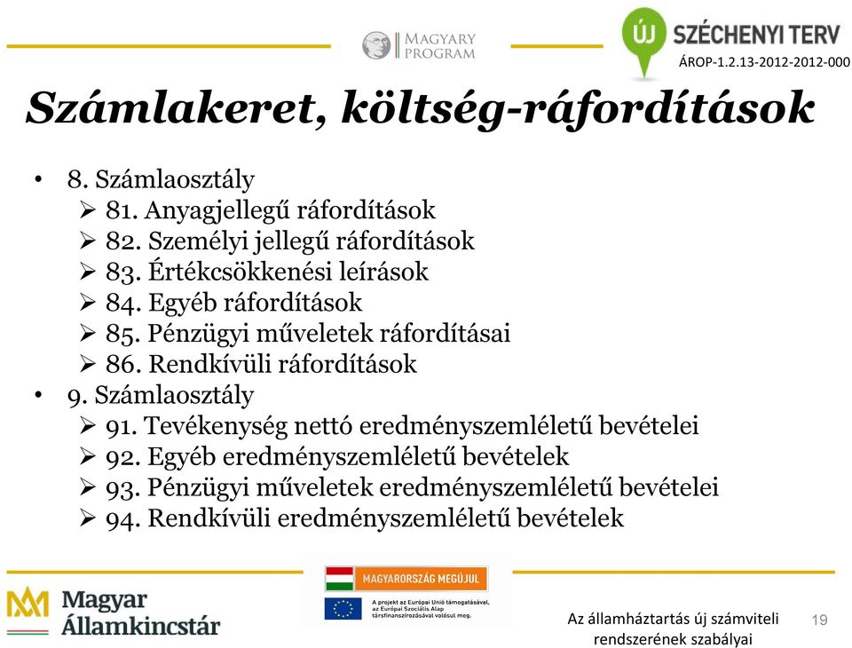 Pénzügyi műveletek ráfordításai 86. Rendkívüli ráfordítások 9. Számlaosztály 91.