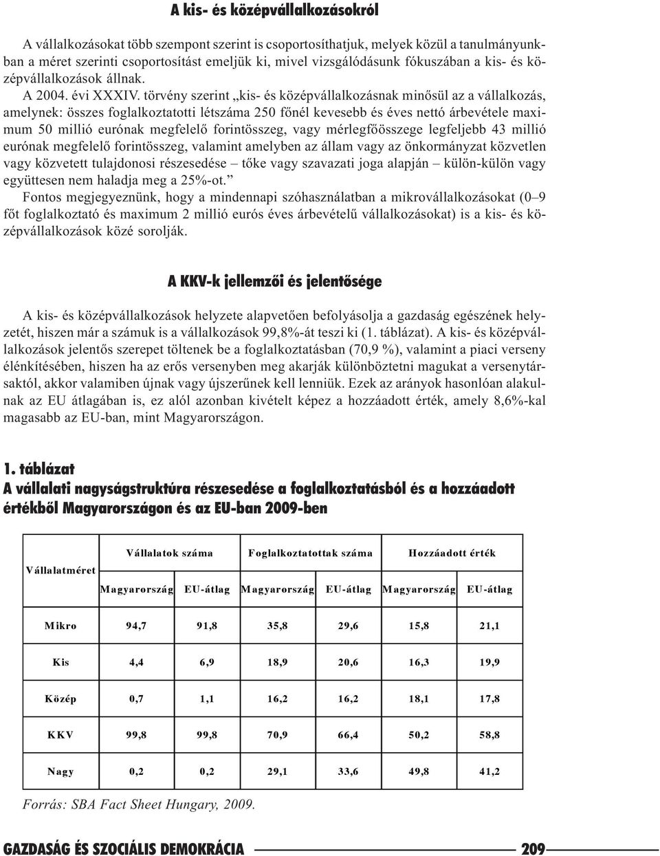 törvény szerint kis- és középvállalkozásnak minõsül az a vállalkozás, amelynek: összes foglalkoztatotti létszáma 250 fõnél kevesebb és éves nettó árbevétele maximum 50 millió eurónak megfelelõ