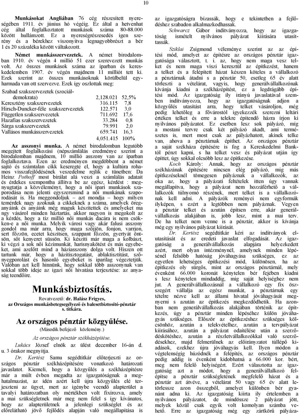 év végén 4 millió 51 ezer szerevezett munkás volt. Az összes munkások száma az iparban és kereskedelemben 1907. év végén majdnem 11 milliót tett ki.