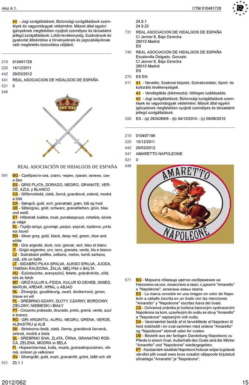 szolgáltatások; Lobbi-tevékenység, Szabványok és gyakorlat áttekintése a törvényeknek és jogszabályoknak való megfelelés biztosítása céljából. 1491728 14/12/211 REAL ASOCIACION HIDALGOS PAÑA 35 24.9.1 24.