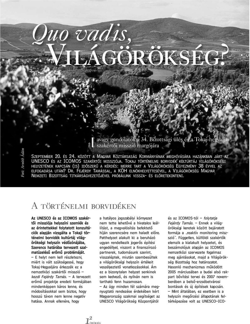 TOKAJ TÖRTÉNELMI BORVIDÉK KULTÚRTÁJ VILÁG ÖRÖKSÉGI HELYZETÉNEK KAPCSÁN (IS) IDŐSZERŰ A KÉRDÉS: MERRE TART A VILÁGÖRÖKSÉG EGYEZMÉNY 38 ÉVVEL AZ ELFOGADÁSA UTÁN? DR.