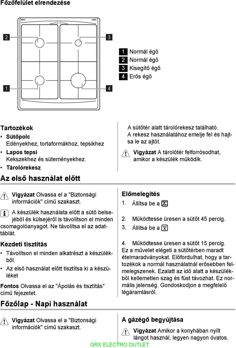 Ne távolítsa el az adattáblát. Kezdeti tisztítás Távolítson el minden alkatrészt a készülékből.