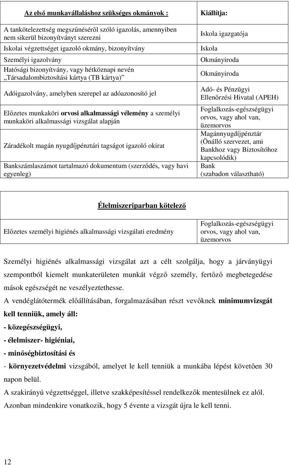 személyi munkaköri alkalmassági vizsgálat alapján Záradékolt magán nyugdíjpénztári tagságot igazoló okirat Bankszámlaszámot tartalmazó dokumentum (szerzıdés, vagy havi egyenleg) Kiállítja: Iskola