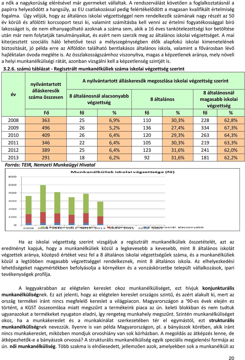 Úgy véljük, hogy az általános iskolai végzettséggel nem rendelkezők számának nagy részét az 50 év körüli és afölötti korcsoport teszi ki, valamint számításba kell venni az értelmi fogyatékossággal