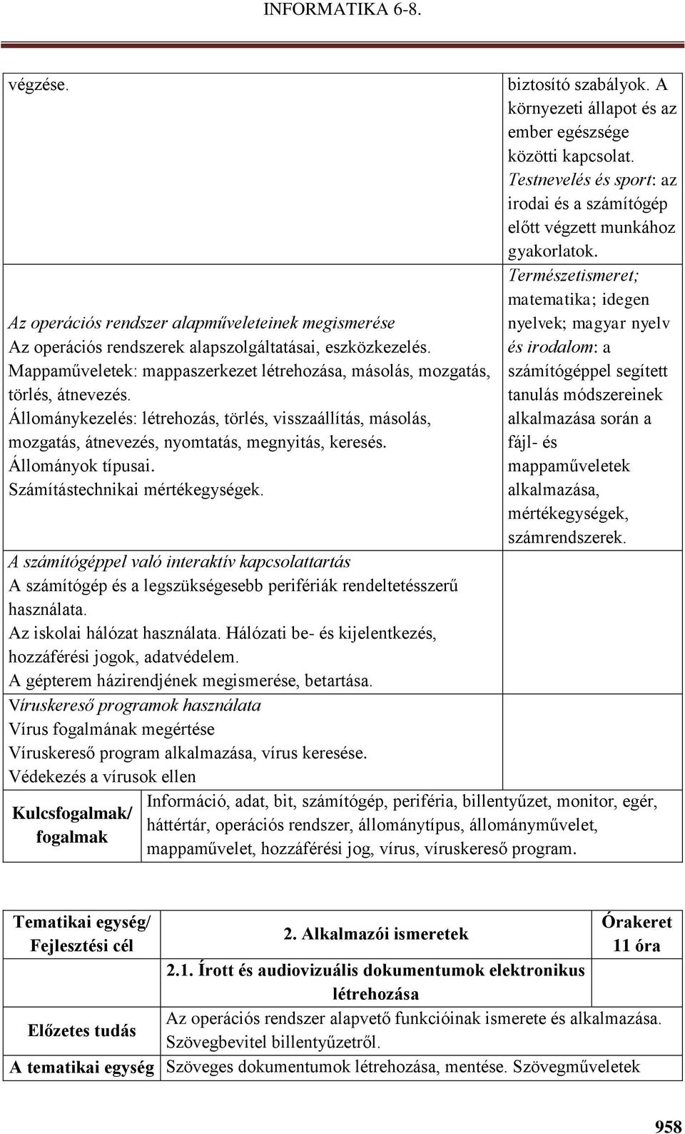 A számítógéppel való interaktív kapcsolattartás A számítógép és a legszükségesebb perifériák rendeltetésszerű használata. Az iskolai hálózat használata.