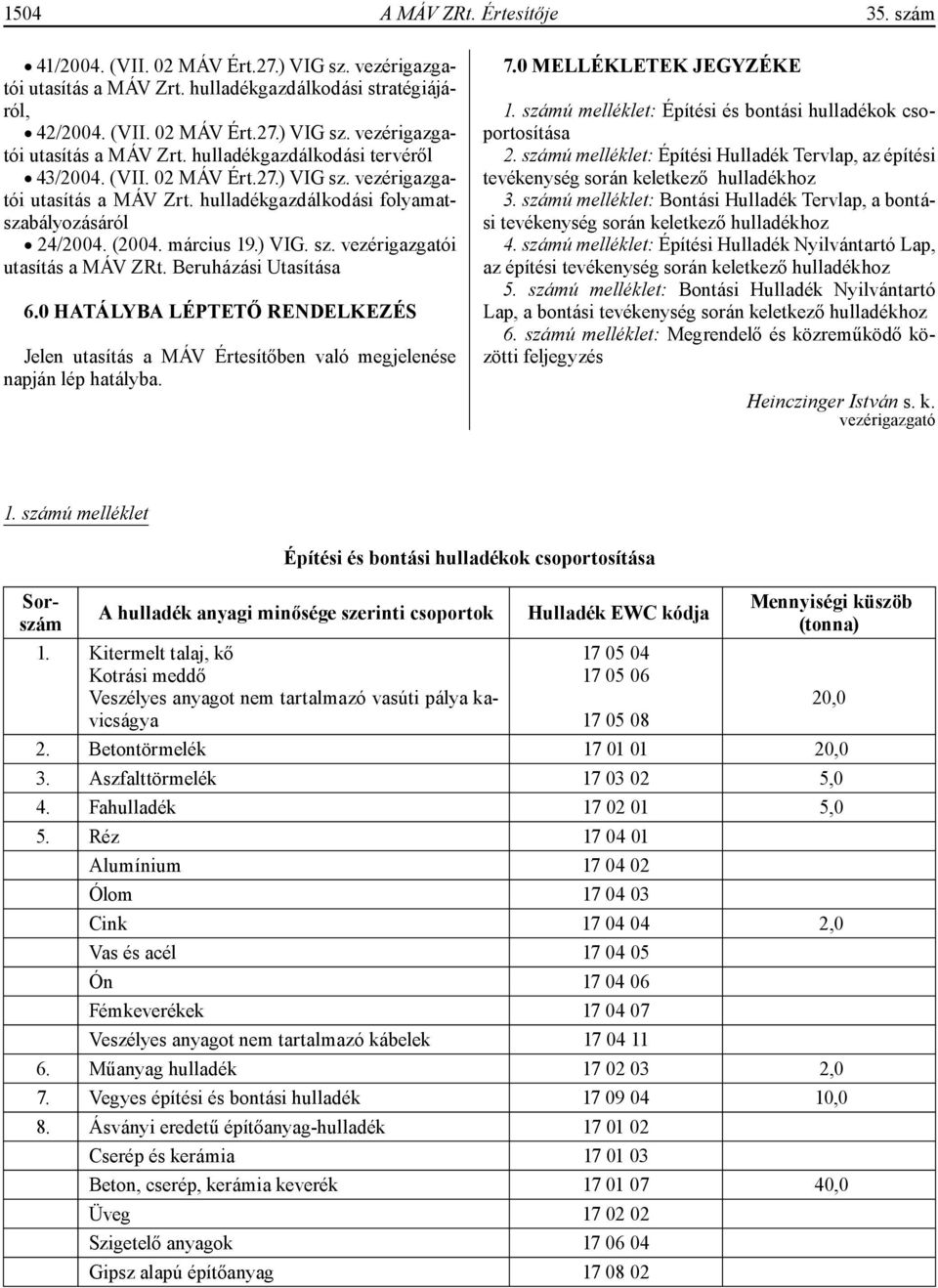 Beruházási Utasítása 6.0 HATÁLYBA LÉPTETŐ RENDELKEZÉS Jelen utasítás a MÁV Értesítőben való megjelenése napján lép hatályba. 7.0 MELLÉKLETEK JEGYZÉKE 1.