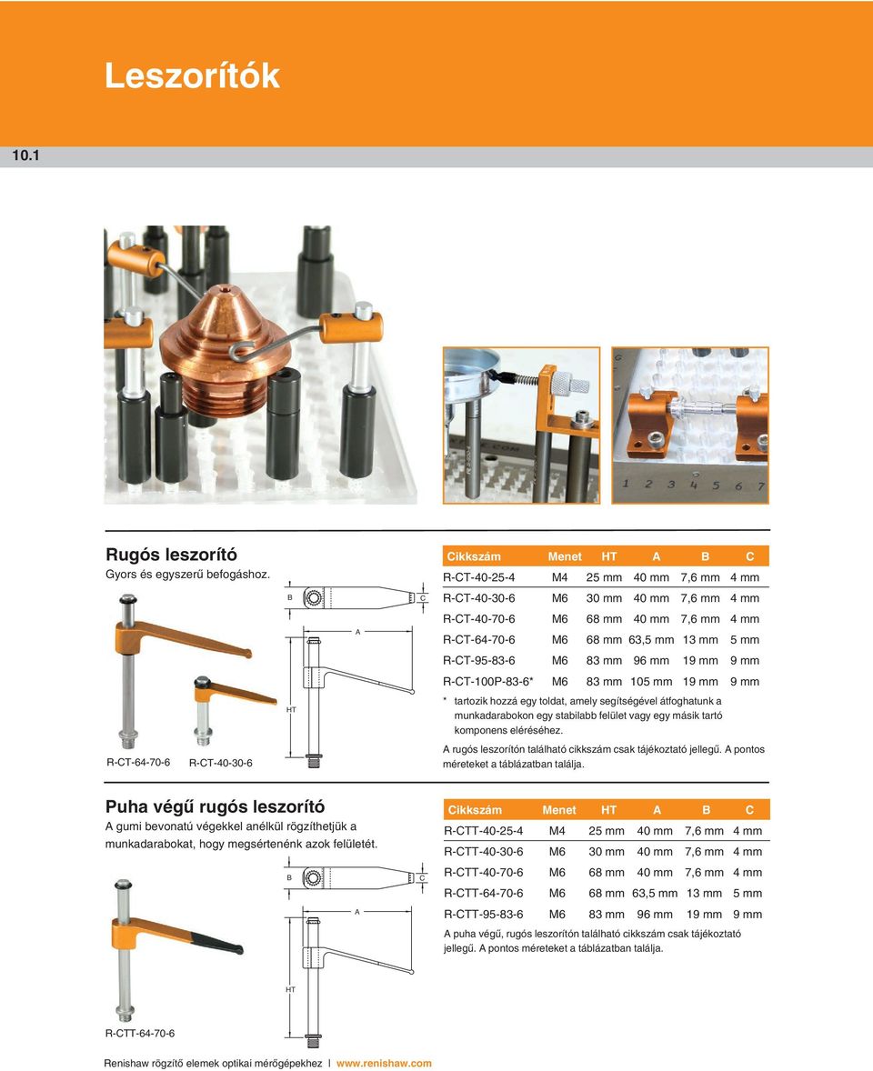 13 mm 5 mm R-CT-95-83-6 M6 83 mm 96 mm 19 mm 9 mm R-CT-100P-83-6* M6 83 mm 105 mm 19 mm 9 mm * tartozik hozzá egy toldat, amely segítségével átfoghatunk a munkadarabokon egy stabilabb felület vagy