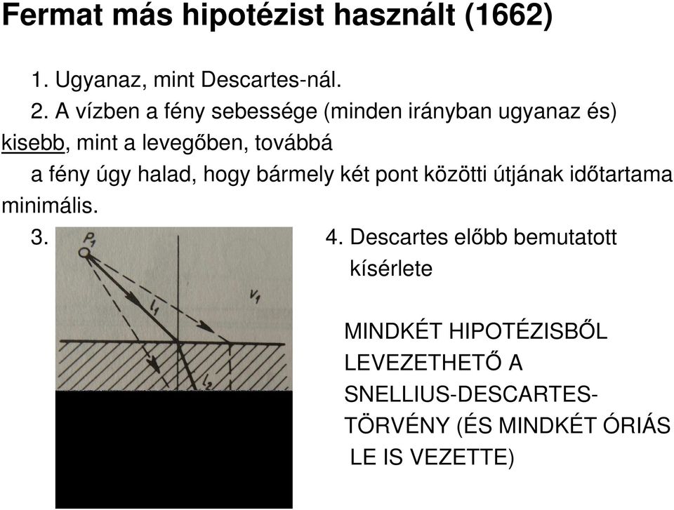 fény úgy halad, hogy bármely két pont közötti útjának időtartama minimális. 3. 4.