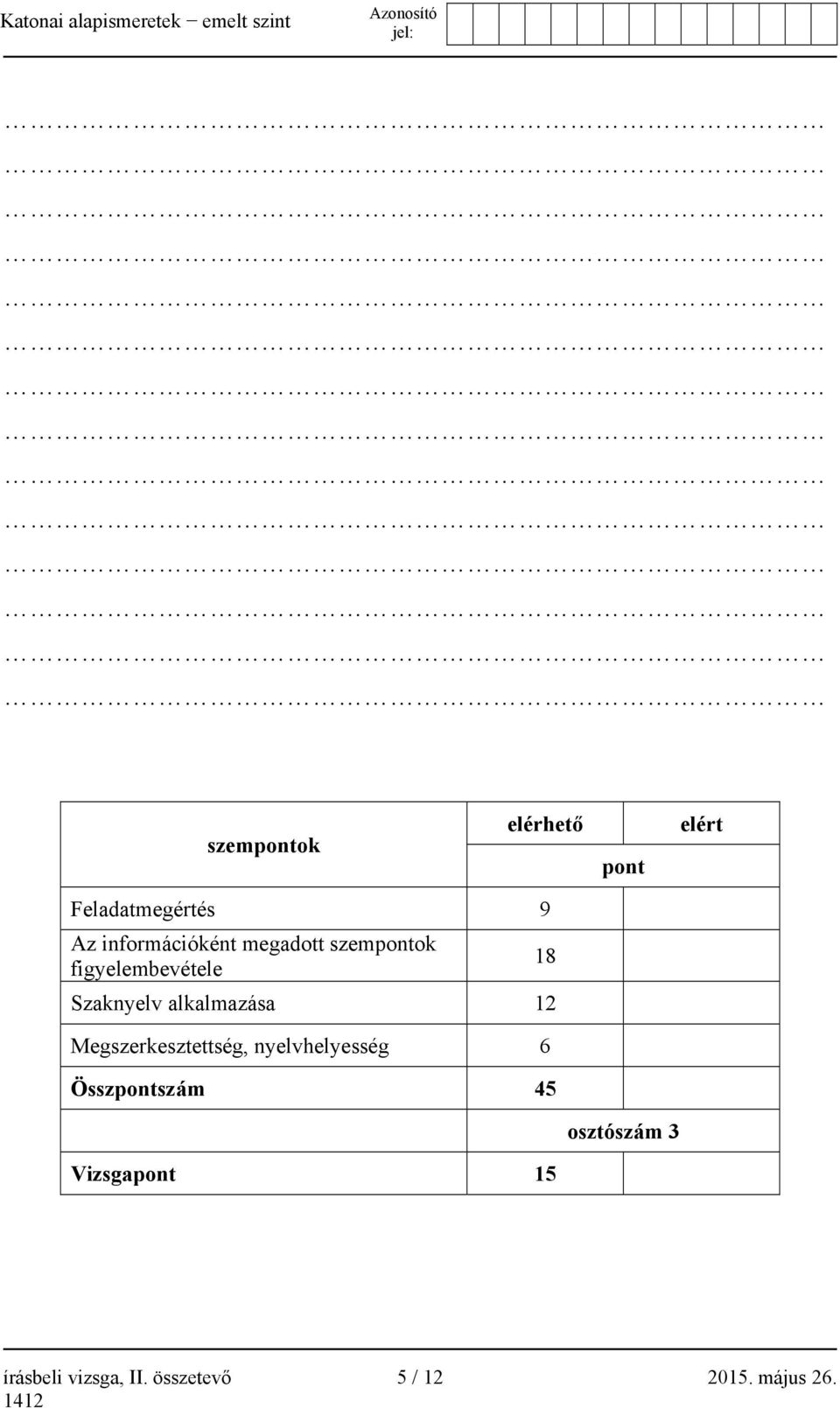 alkalmazása 12 Megszerkesztettség, nyelvhelyesség 6 Összpontszám