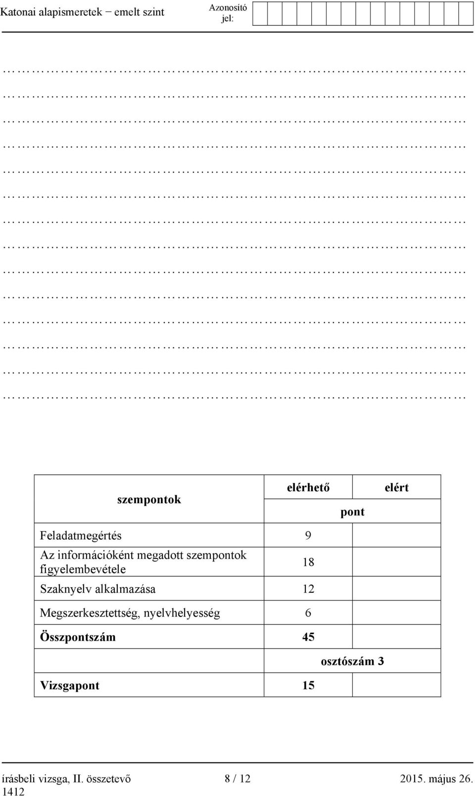 alkalmazása 12 Megszerkesztettség, nyelvhelyesség 6 Összpontszám
