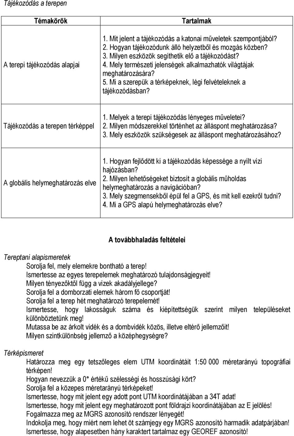 Tájékozódás a terepen térképpel 1. Melyek a terepi tájékozódás lényeges műveletei? 2. Milyen módszerekkel történhet az álláspont meghatározása? 3.