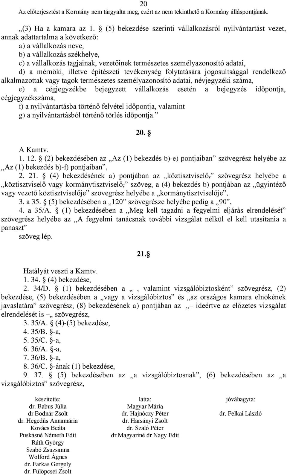 személyazonosító adatai, d) a mérnöki, illetve építészeti tevékenység folytatására jogosultsággal rendelkező alkalmazottak vagy tagok természetes személyazonosító adatai, névjegyzéki száma, e) a