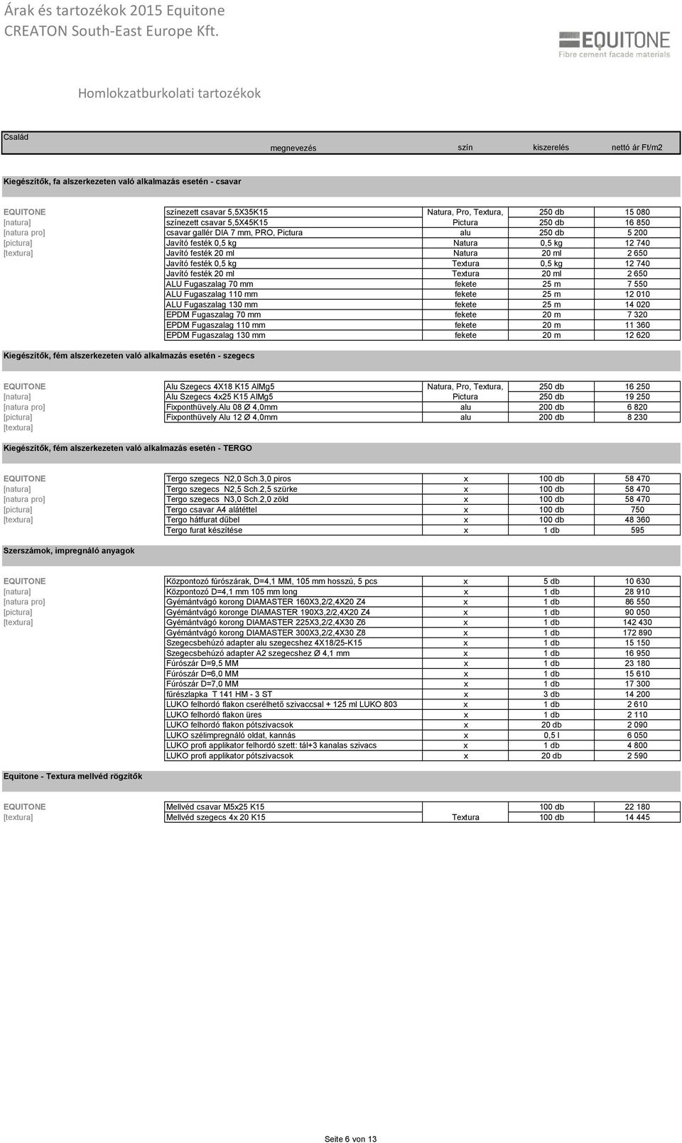 20 ml Natura 20 ml 2650 Javító festék 0,5 kg Textura 0,5 kg 740 Javító festék 20 ml Textura 20 ml 2650 ALU Fugaszalag 70 mm fekete 25 m 7550 ALU Fugaszalag 110 mm fekete 25 m 010 ALU Fugaszalag 130