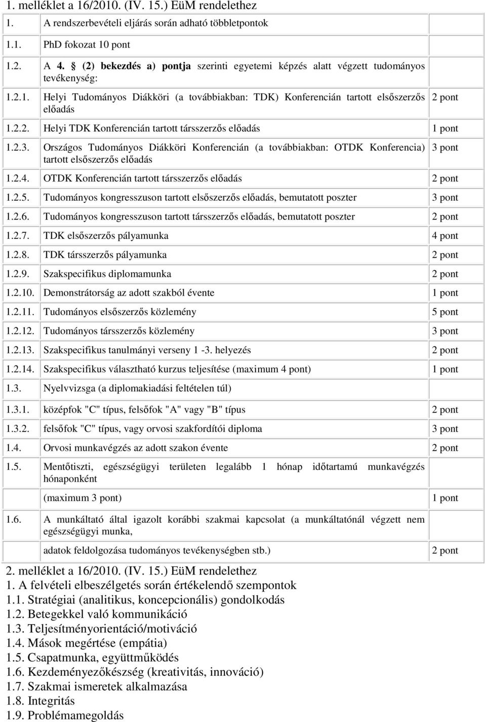 2.3. Országos Tudományos Diákköri Konferencián (a továbbiakban: OTDK Konferencia) tartott elsőszerzős előadás 3 pont 1.2.4. OTDK Konferencián tartott társszerzős előadás 2 pont 1.2.5.